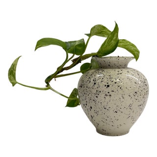 Vintage Italian Black Splatter Glaze Ceramic Vase For Sale