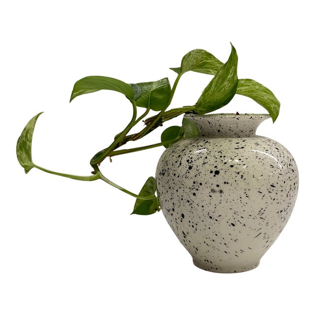 Vintage Italian Black Splatter Glaze Ceramic Vase For Sale