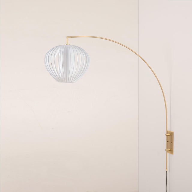 Nova Bloom Wall Arc Lamp - Weathered Brass, Sphere White Satin Shade, Dimmable For Sale - Image 4 of 6
