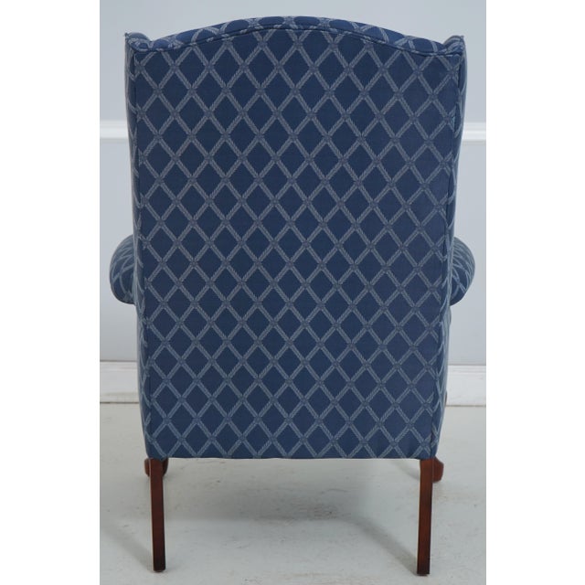 Broyhill Broyhill Roll Arm Blue Upholstered Wing Chair For Sale - Image 4 of 18