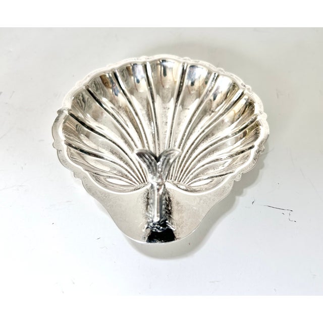 Gorham Vintage Gorham Silverplate Shell Dish With Figural Fish Handle – Coastal Tabletop Barware Catchall For Sale - Image 4 of 8