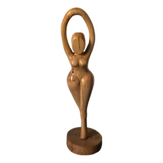 Large Modernist Wood Sculpture of Woman Dancer, Denmark, 1960s For Sale