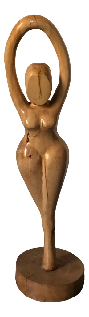 Large Modernist Wood Sculpture of Woman Dancer, Denmark, 1960s