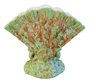 Vintage Holland Mold Large Drip Glaze Green Red Scalloped Elongated Ceramic Vase