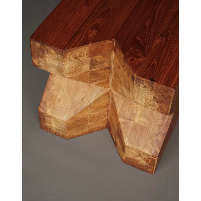 Brutalist Teak Stool with Endgrain Top, 1990s For Sale - Image 12 of 13