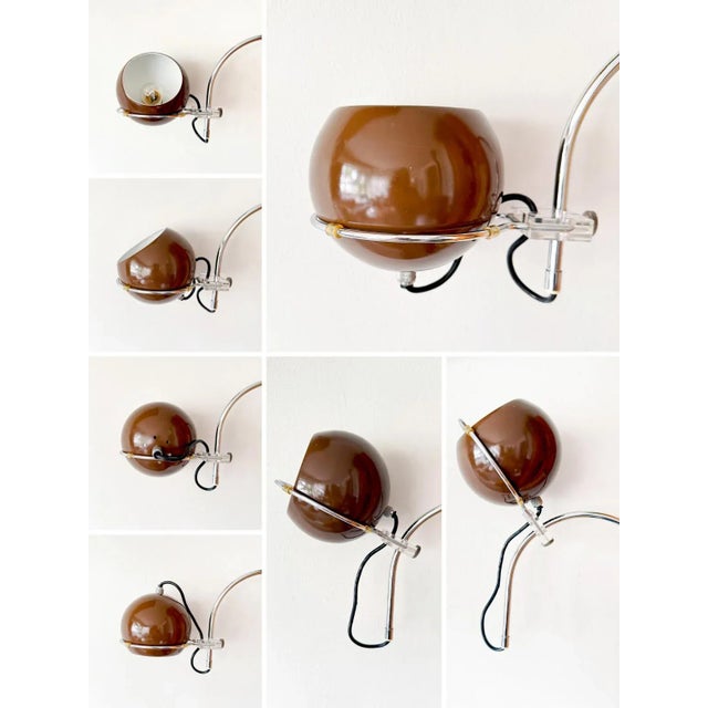 Vintage Dutch Mushroom Arc Wall Lamp in Brown Acrylic Glass and Chrome attributed to Gepo For Sale - Image 4 of 11