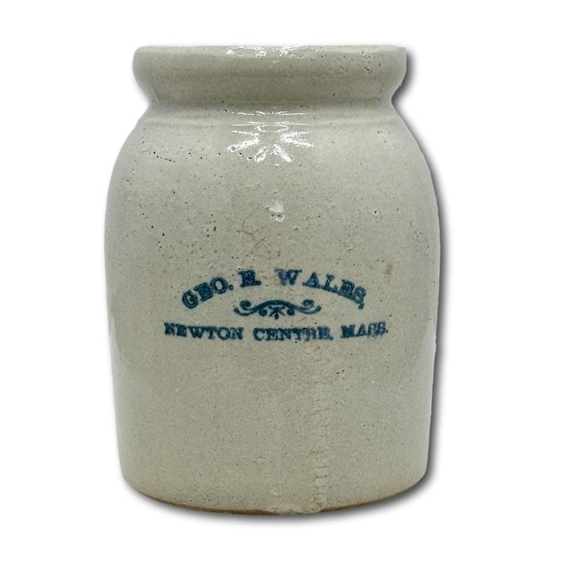 Antique Massachusetts 1 Quart Size Stoneware Oyster Crock - Jar With Hard to Find Original Lid - Circa 1890s For Sale - Image 4 of 18