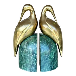 Vintage Boho Brass Egret Bookends - Set of 2 For Sale