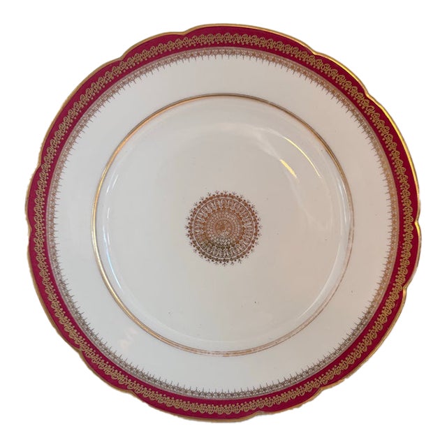 Vintage c.h. Field Haviland Limoges Plate, French Porcelain, Red & Gold Gilt Dinner Plate For Sale