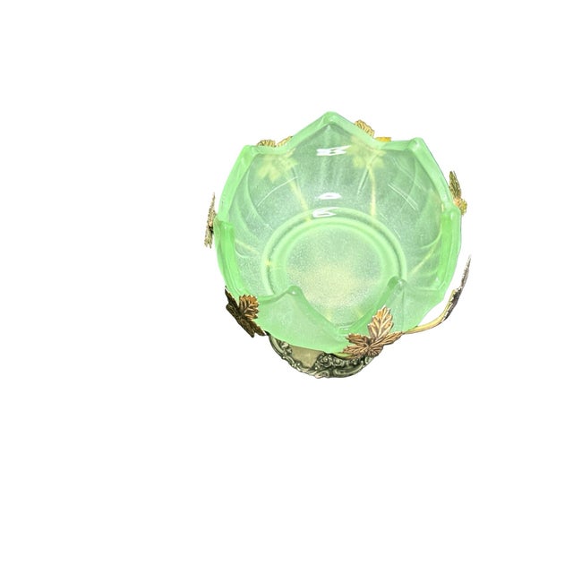 Mid 20th Century Vintage Brama Frosted Green Art Glass Bowl on Silver-Plated Base For Sale - Image 5 of 11