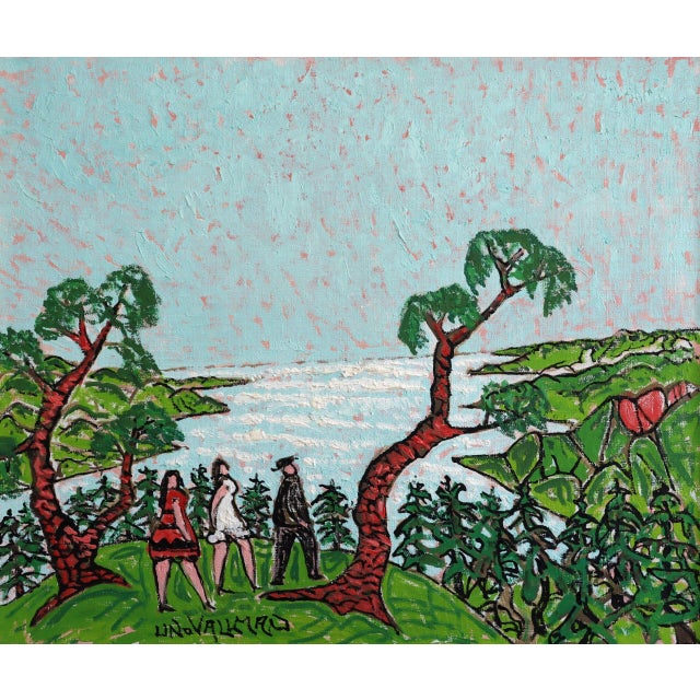Mid-Century Modern 'Stroll Above the Bay' Expressive Landscape Oil Painting by Swedish Artist Uno Vallman (1913-2004), Framed For Sale - Image 13 of 14