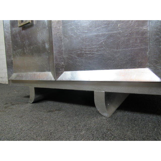 Chrome Mid 20th Century Silver Painted Cabinet w/ Marble For Sale - Image 8 of 8