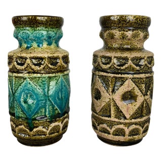 Op Art German Multi-Color Pottery Vase from Bay Ceramics, 1960s, Set of 2 For Sale