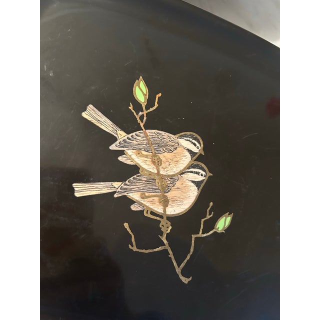 The Couroc Company Mid Century Modern Couroc of Monterey Tray With Inlaid Birds Perching on Delicate Branch For Sale - Image 4 of 5