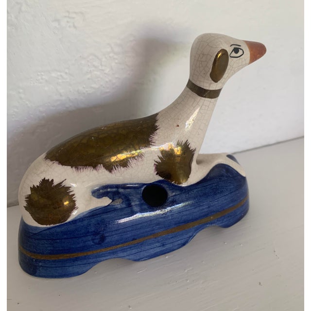 1940s Vintage Staffordshire Blue Pillow Whippet Inkwell For Sale - Image 5 of 6