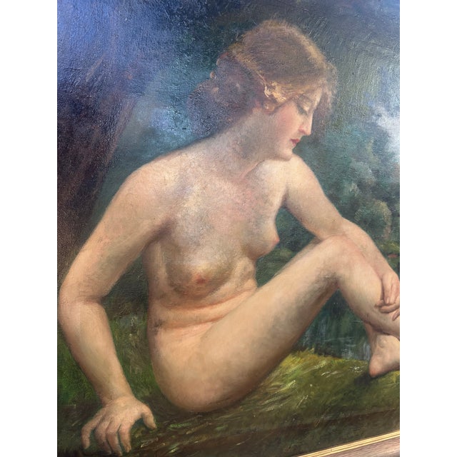 Portraiture Early–Mid 20th Century Signed J. M. Robinson Oil on Board — Reclining Nude by the Water For Sale - Image 3 of 4