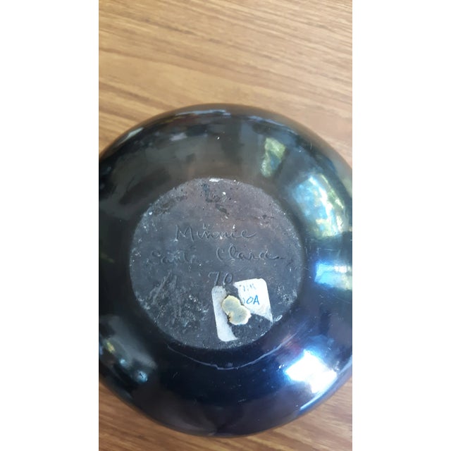 Native American Santa Clara Black Pottery Bowl With Serpent, Signed Minnie For Sale - Image 3 of 4