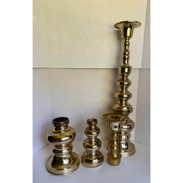 Vintage Pair of Brass 25" Tall Floor Candle Holder Candle Stands For Sale - Image 11 of 12
