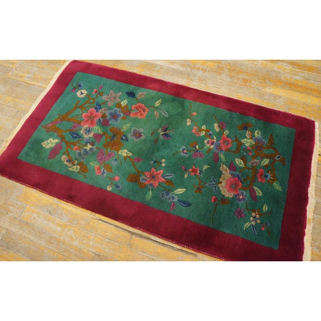 Lovely Dark Green Color With Special Floral Design Antique Chinese Art Deco Rug For Sale - Image 12 of 12