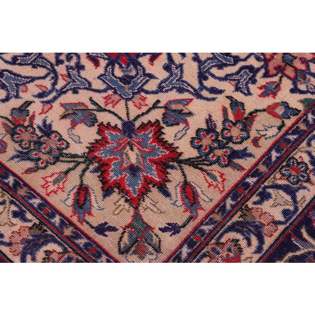 Retro Persian Kashan Red/Blue Wool Rug - 9'9'' X 15'11'' For Sale - Image 4 of 10