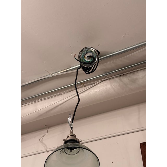 Gray Restoration Hardware 20th C. Factory Filament Smoke Glass Short Funnel Pendant For Sale - Image 8 of 12