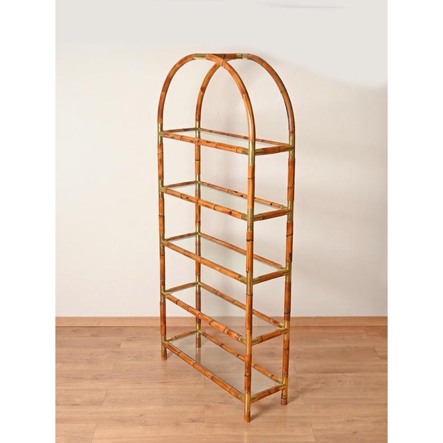 Large Italian Arch Shelf in Rattan and Brass, 1970s For Sale - Image 10 of 17