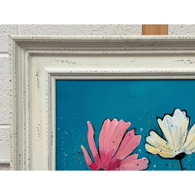 Textile Angela Wakefield Design Study of Wild Pink & White Flowers on Turquoise by Contemporary Artist, 2023 For Sale - Image 7 of 9