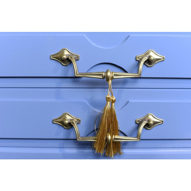 Mid Century Transitional Side Tables in Blue and Gold Newly Painted - A Pair For Sale - Image 9 of 12