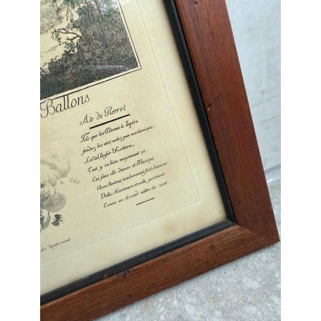French Antique Satirical Ballooning Hand-Colored Etching Titled "Moyen Infaillible De Diriger Les Ballons", Originally Produced 1785, Worm Wood Frame For Sale - Image 11 of 12