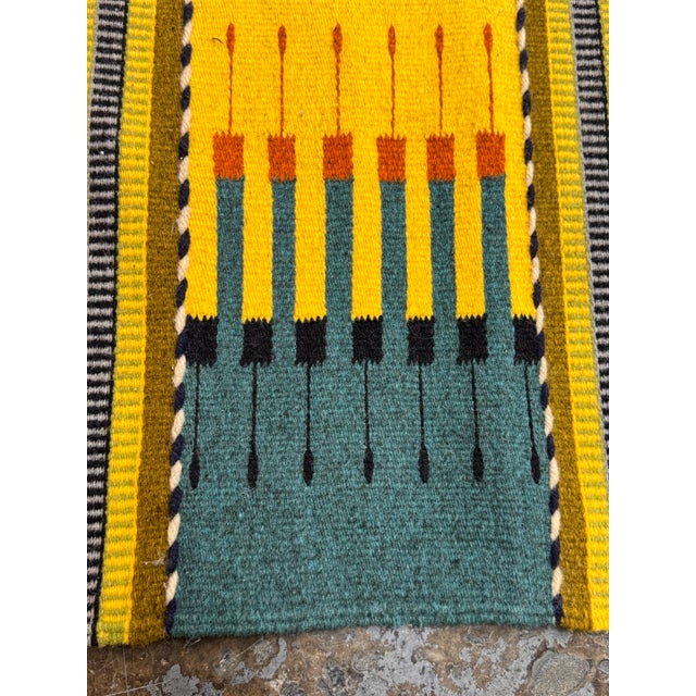 Late 20th Century 4ft 2in × 7ft 6in Zapotec Style Geometric Area Rug For Sale - Image 5 of 12