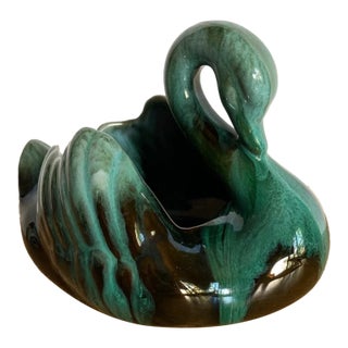 Vintage MCM Blue Mountain Canada Pottery Swan Black Planter For Sale
