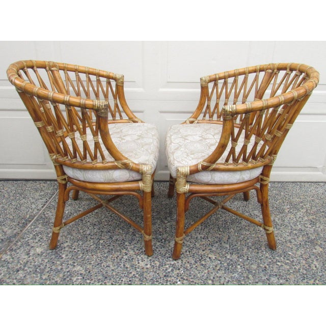 Wood Pair of Vintage McGuire Rattan Barrel-Back Armchairs For Sale - Image 7 of 17