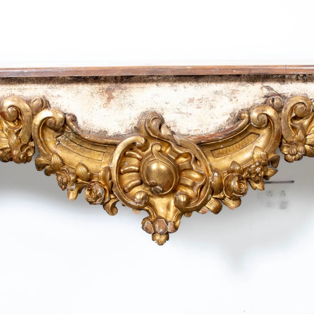 Custom Made French Louis XV Style Painted Rococo Wall Console With 18th-Century Giltwood Pelmet For Sale - Image 11 of 16