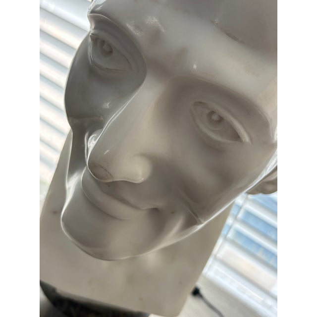 1960s Large Neoclassical Classical Male Bust Sculpture – White Stone/Marble on Black Marble Base For Sale - Image 9 of 12