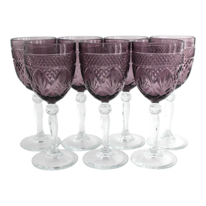 1990s Cristal d'Arques Purple Amethyst Water Wine Crystal Goblets Glasses - Set of 7