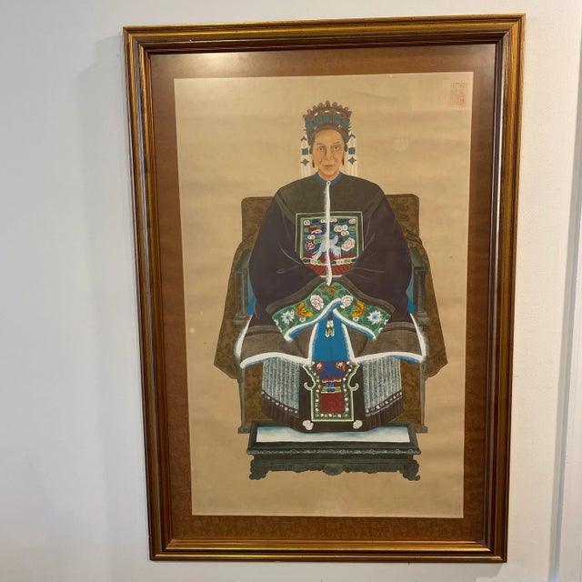 Early 20th Century Framed Asian Ancestral Painting on Silk For Sale - Image 10 of 12