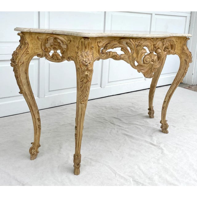 Mid 20th Century Italian Carved Wood and Travertine Serpentine Console Table For Sale - Image 5 of 13