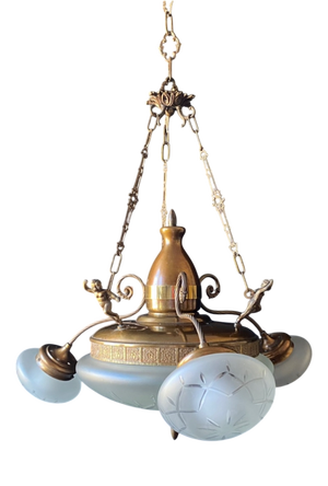 Vintage Italian Chandelier in Brass and Glass, 1960s