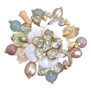 Natural Semi Precious, & Diamond Ring in 14k Gold, Size 3 For Sale