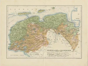 Antique Map of the Dutch Most Northern Provinces Friesland and Groningen, 1883