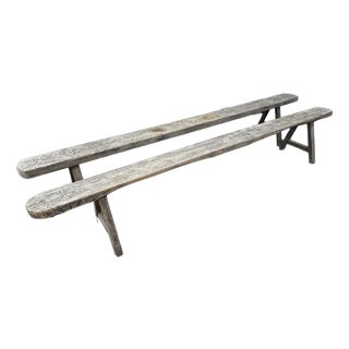 Vintage Benches in Raw Wood, 1920s, Set of 2 For Sale