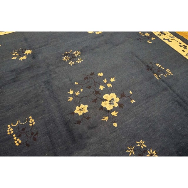 Navy Blue 1930s Navy Blue Floral Deco Antique Chinese Peking Knotted Wool 9' X 11'4" Rug For Sale - Image 8 of 10