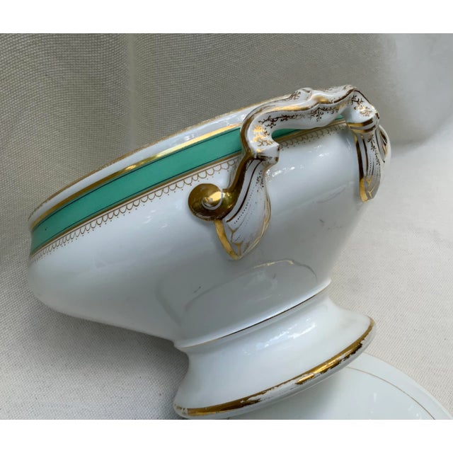 19th Century French Porcelain Large Tureen W/Turquoise & Gilt Detail For Sale - Image 10 of 18