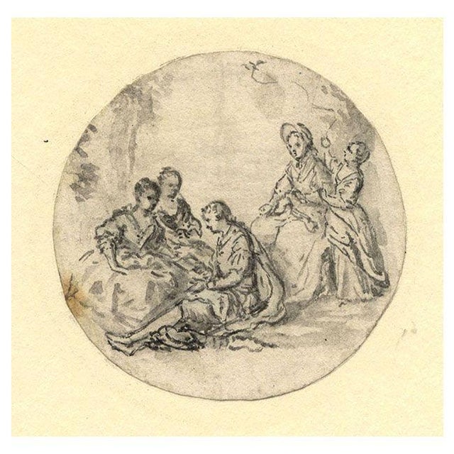 Circle of Jean-Honoré Fragonard, Gathering with Young Lovers, 18th Century, Watercolour, Framed For Sale - Image 3 of 6