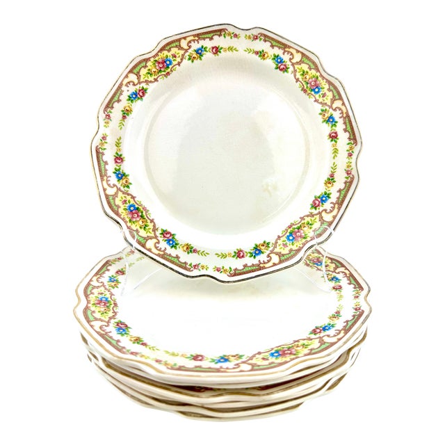 1930s Vintage Mount Clemens Floral Luncheon Plates- Set of 7 For Sale
