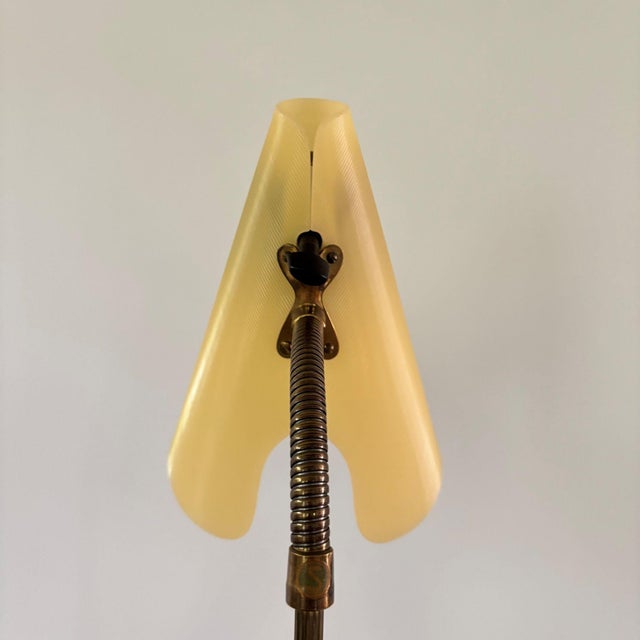 Mid-Century Floor Lamp in Black Metal and Brass with Yellow Shade, Sweden, 1950s For Sale - Image 6 of 11