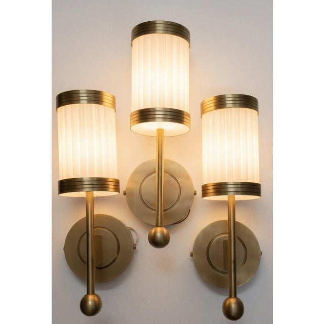 3pc Set Skyscraper Vintage Art deco light Old Lamp Wall Sconces Fixture Brass & Milk Glass Rod Ship Light Excellent...