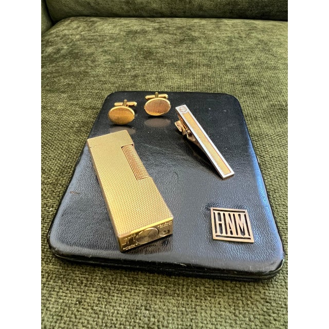 Gold Vintage Dunhill Cigarette Case, Lighter & Tie Clip & Heritage Cufflinks Set, 4-Piece Set For Sale - Image 8 of 12