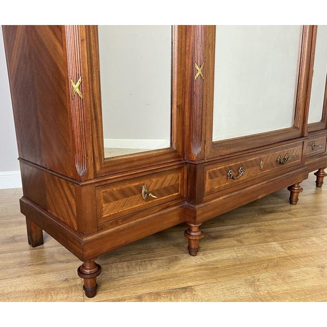 Wardrobe Antique French Style Three Door Inlaid Burr Mirrored Armoire Lot 6163 For Sale - Image 5 of 14