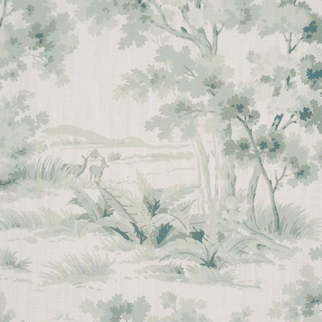English Boråstapeter Countryside Morning Fabric In Green For Sale - Image 3 of 5